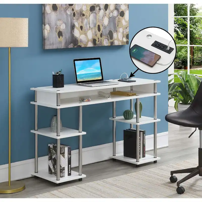 Designs2Go No Tools Student Desk with Charging Station and Shelves