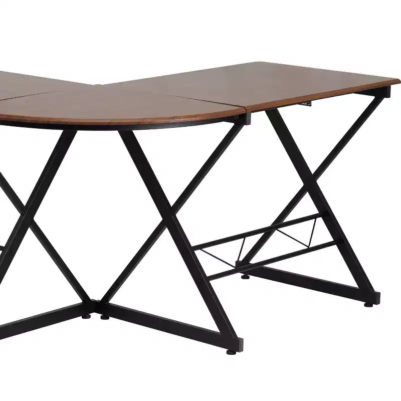 Flash Furniture Teakwood Laminate L-Shape Computer Desk with Pull-Out Keyboard Tray