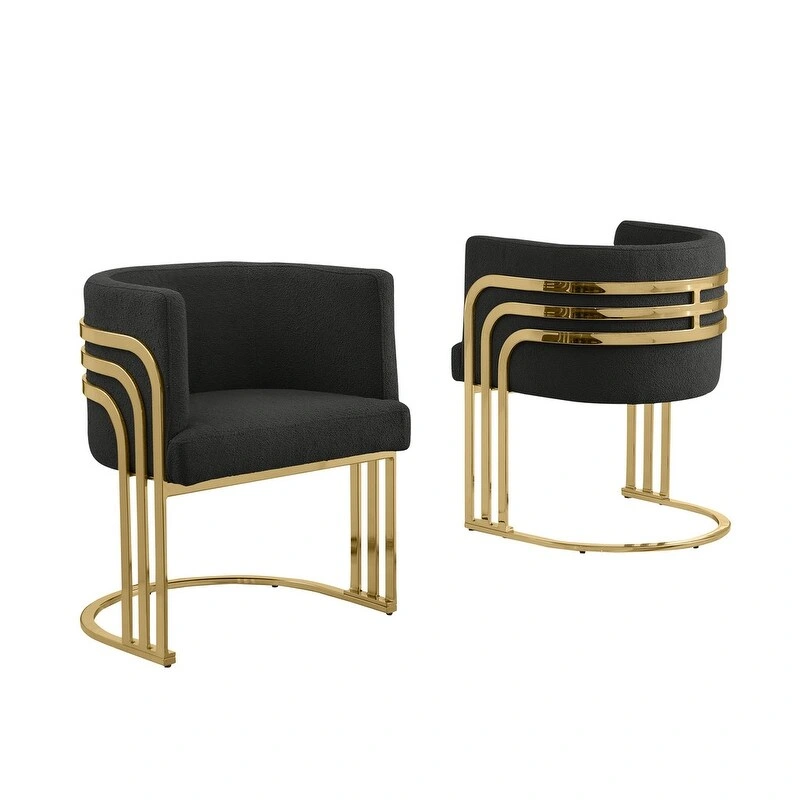 Best Quality Furniture Teddy Fabric Gold Chrome Base Dining Chairs (Set of 2) - N/A