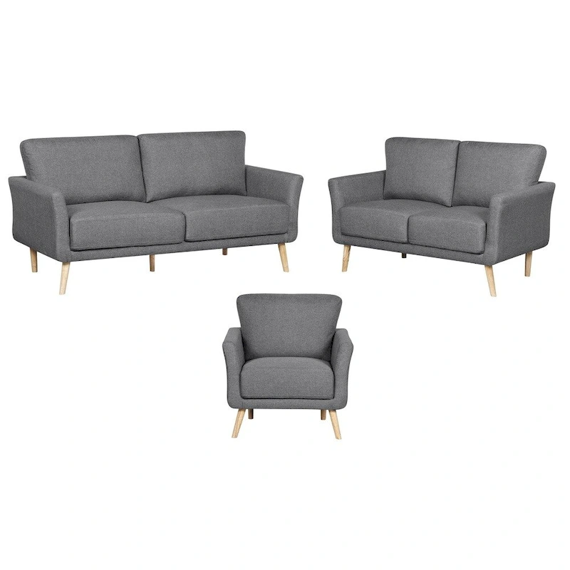 3-Piece Linen Fabric Sofa, Loveseat and Chair Living Room Set