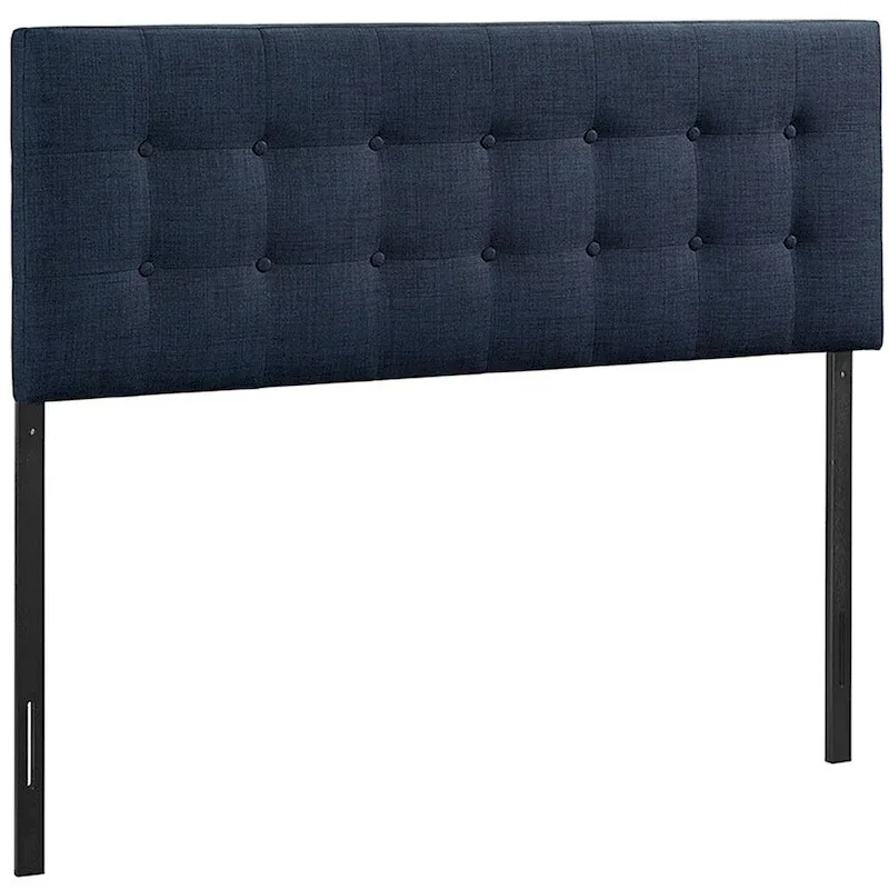 Stylish Dark Blue Fabric Upholstered Queen Size Headboard