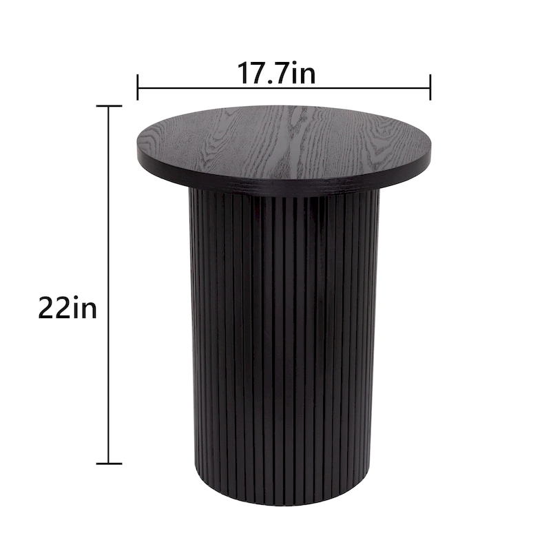 Round Wood End Table Fluted Pedestal Side Table