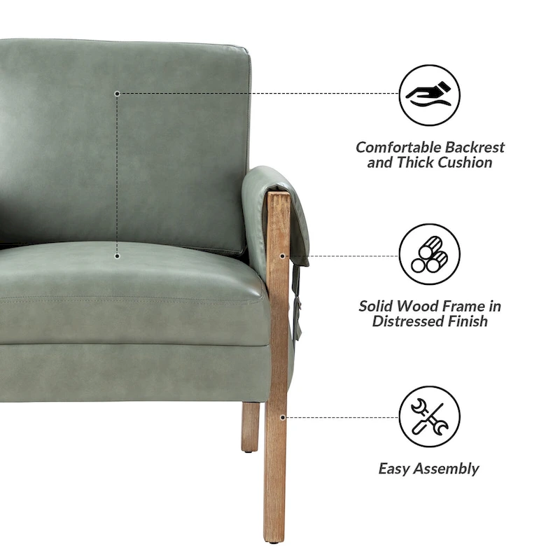 Olivia Farmhouse Faux Leather Accent Chair with Solid Wood Legs Sets of 2 by HULALA HOME