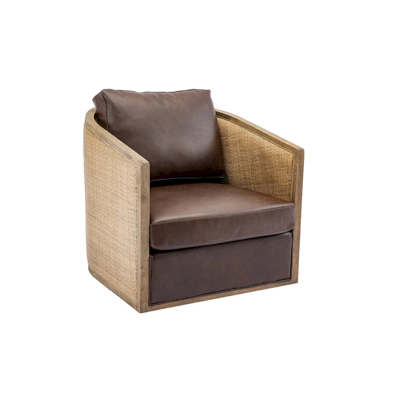 Swivel Barrel Chair, Comfy Round Accent Chair, 360 Degree Swivel Barrel Club Chair, Leisure Arm Chair with Rattan Woven Frame