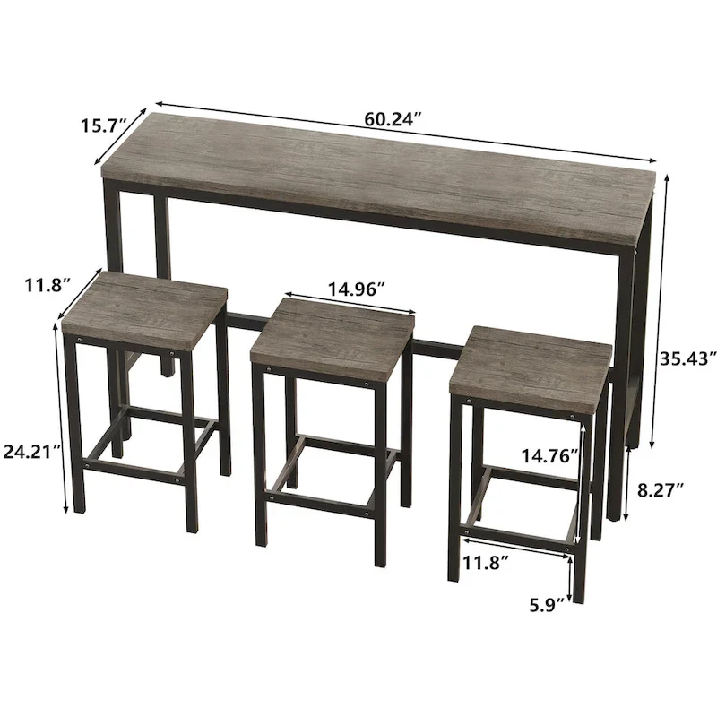 Modern Design Kitchen Dining Table Set with 3 Stools