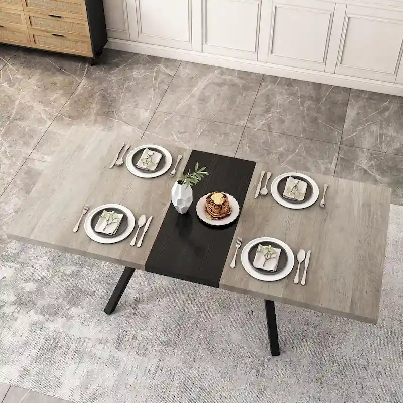 Retro Rectangular Stretch Dining Table with Cross Iron Base