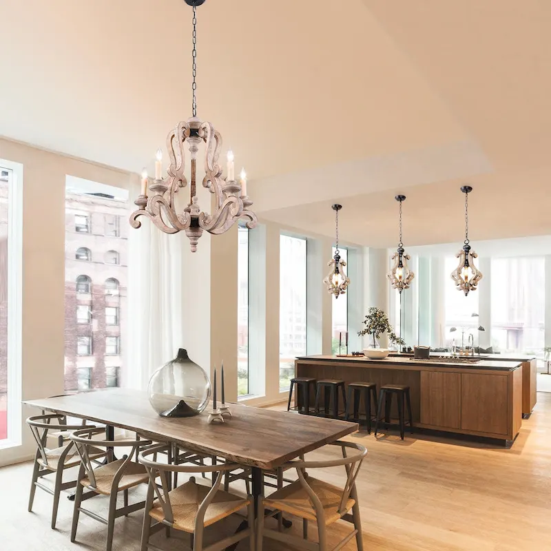 Oaks Aura Rustic Wood Pendant Light Kitchen Island Light, Farmhouse Hallway Chandelier, Dining Pendant Light