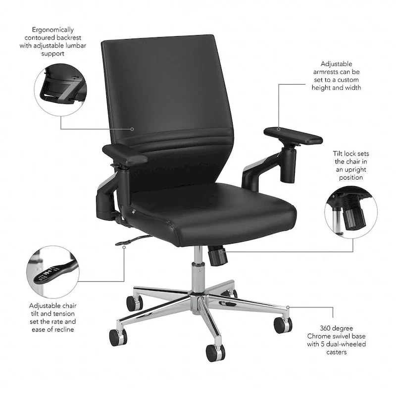 Mid Back Bonded Leather Office Chair with Adjustable Height and Armrests