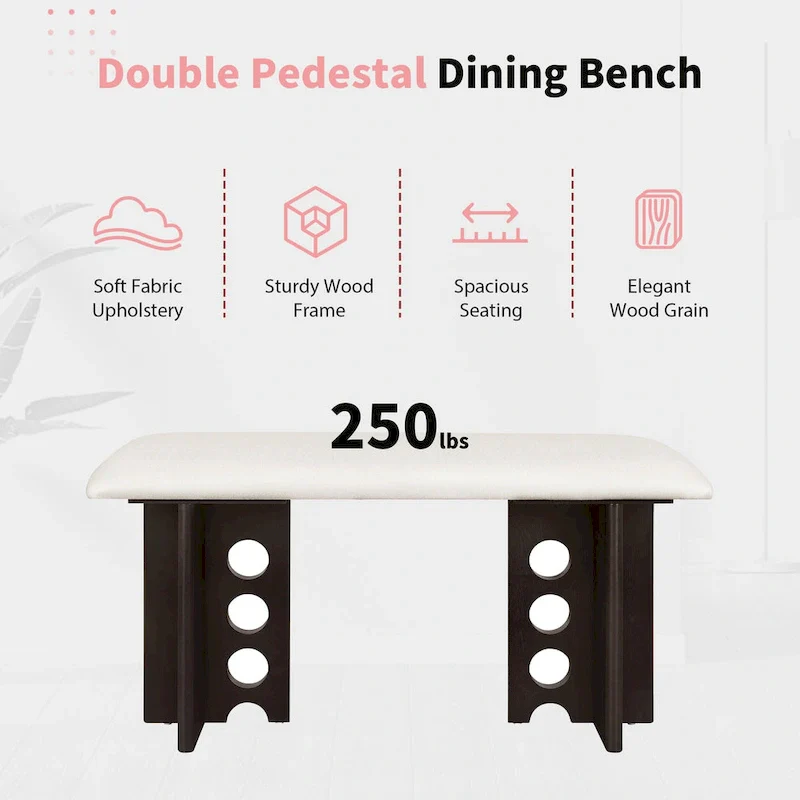 Modern Double Pedestal 6-Piece Dining Table Set with 4 Dining Chairs & 1 Bench