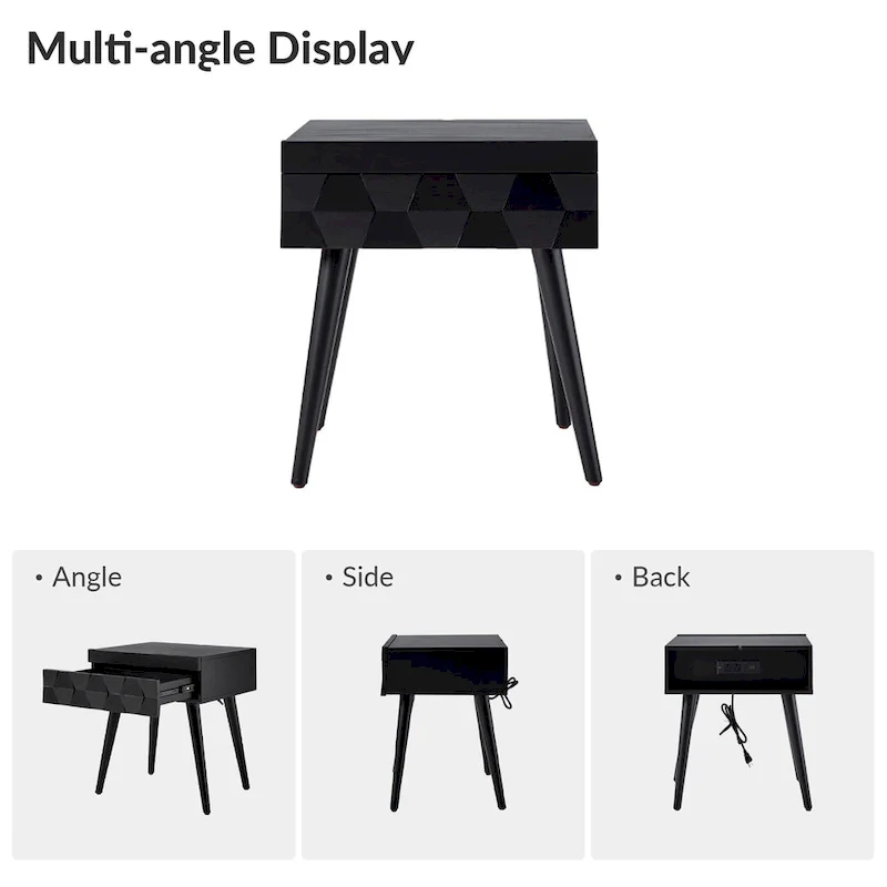 Julian Mid-century  End Table with Charging Station by