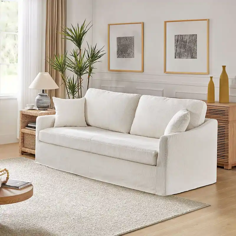Volkhard 80.5  Modern Slipcovered Sofa With Removable Back Cushion By HULALA HOME