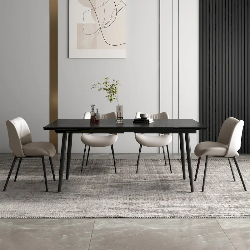 9 Piece 62.9 inch to 94.4 inch Extendable Dining Table Set with Sintered Stone Top 8 Chairs