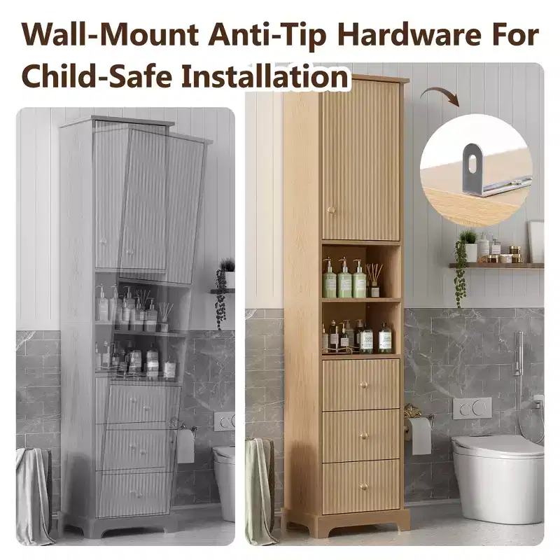 Clihome 67.7 Tall Freestanding Bathroom Cabinet, Traditional American Style,with Adjustable Shelf,Space-Saving Design