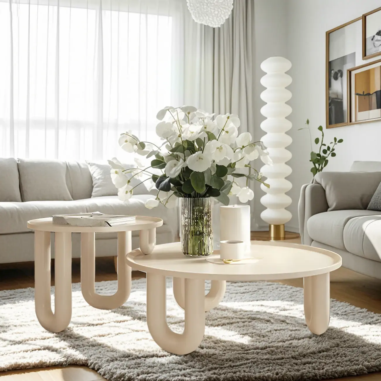 White Round Modern Three-Leg Wood Coffee Table