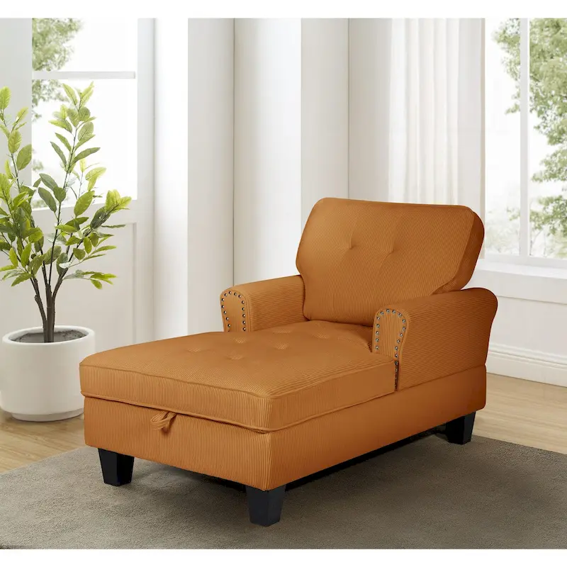 Chaise Lounge Indoor Sleeper Sofa Bed Chair Upholstered Lounge Chair for Bedroom Living Room with Rivets Beige