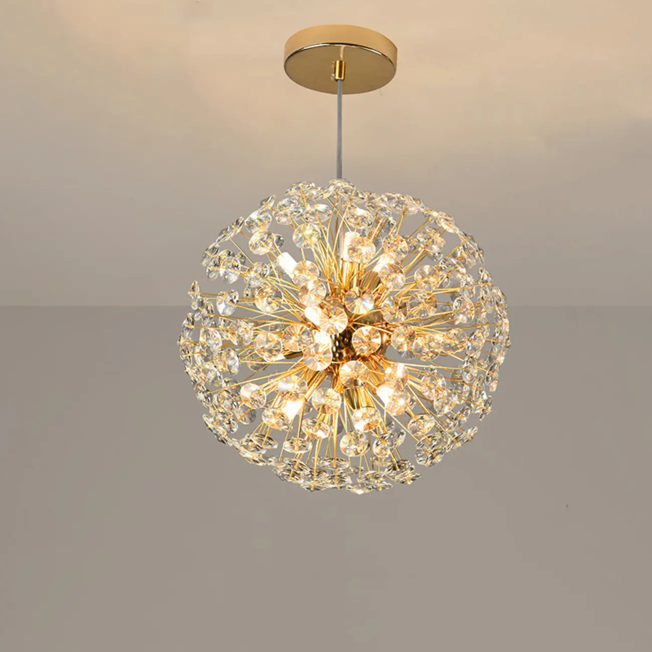 Adjustable Height Gold Crystal Globe Starburst Chandelier