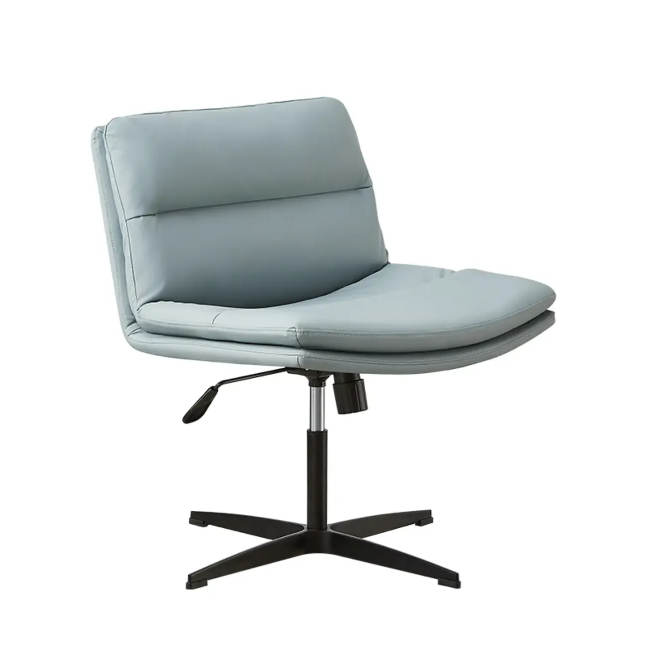 Beige Leather Armless Swivel Wide Office Chair