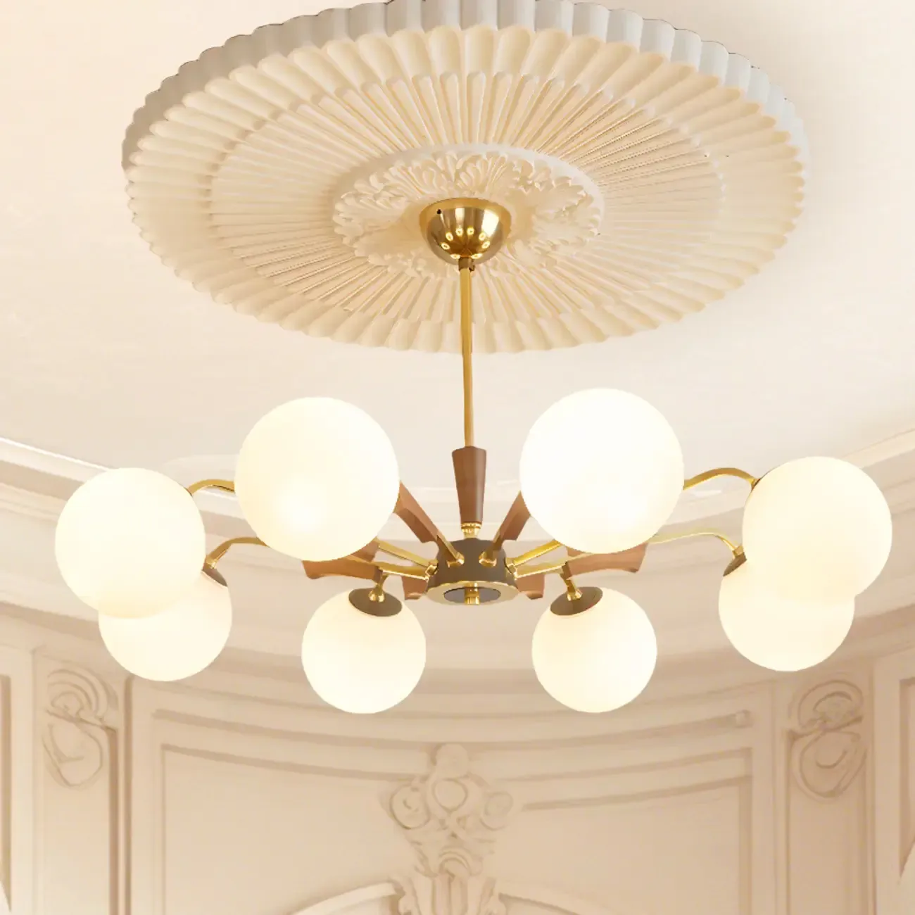 Modern White Glass Ball Chandelier with Adjustable Length