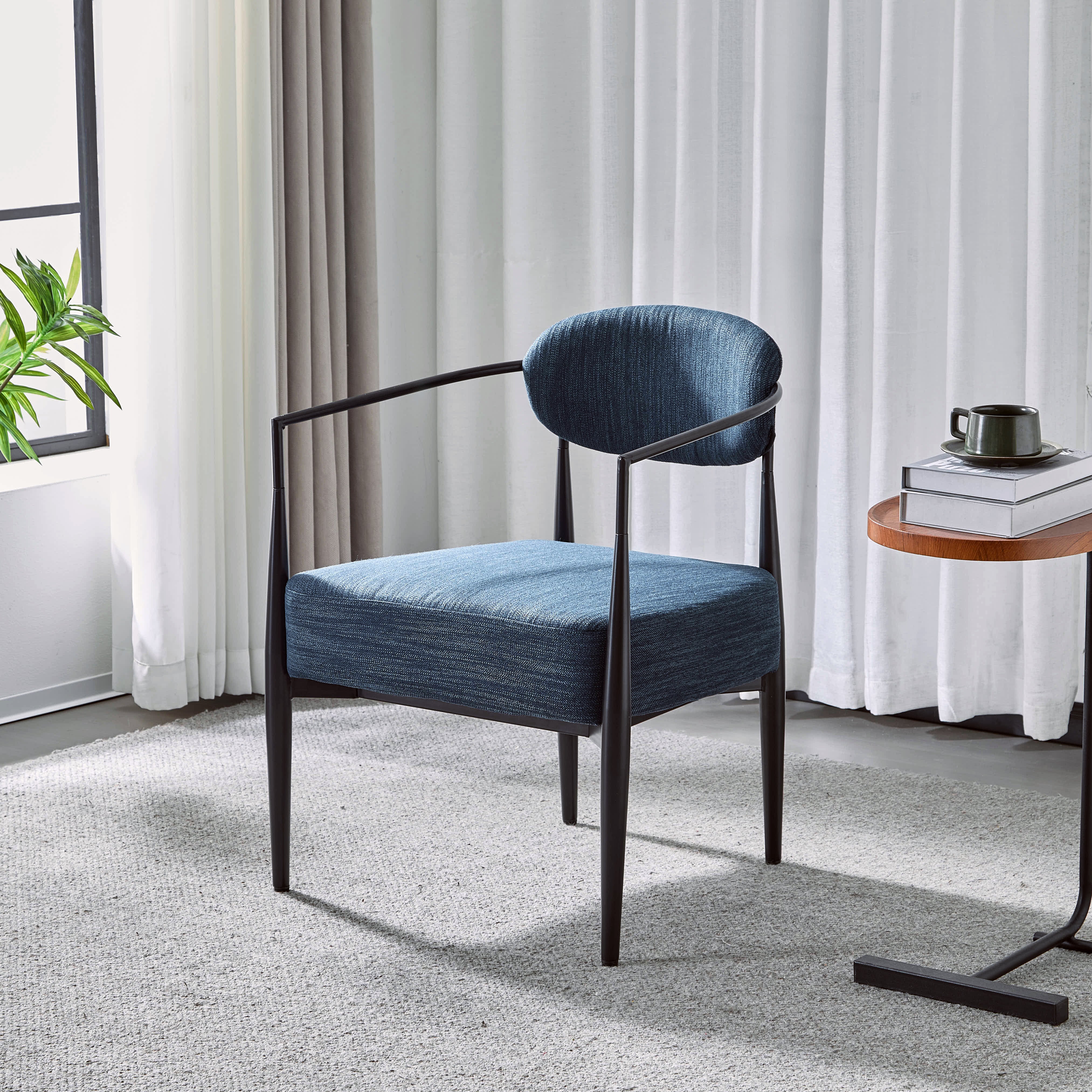 Mid-Century Fabric Dining Chair with Tapered Legs & Pocket Spring Seat