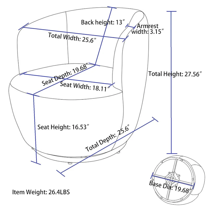 Green Modern 25.6 Swivel Barrel Chair with Metal Ring