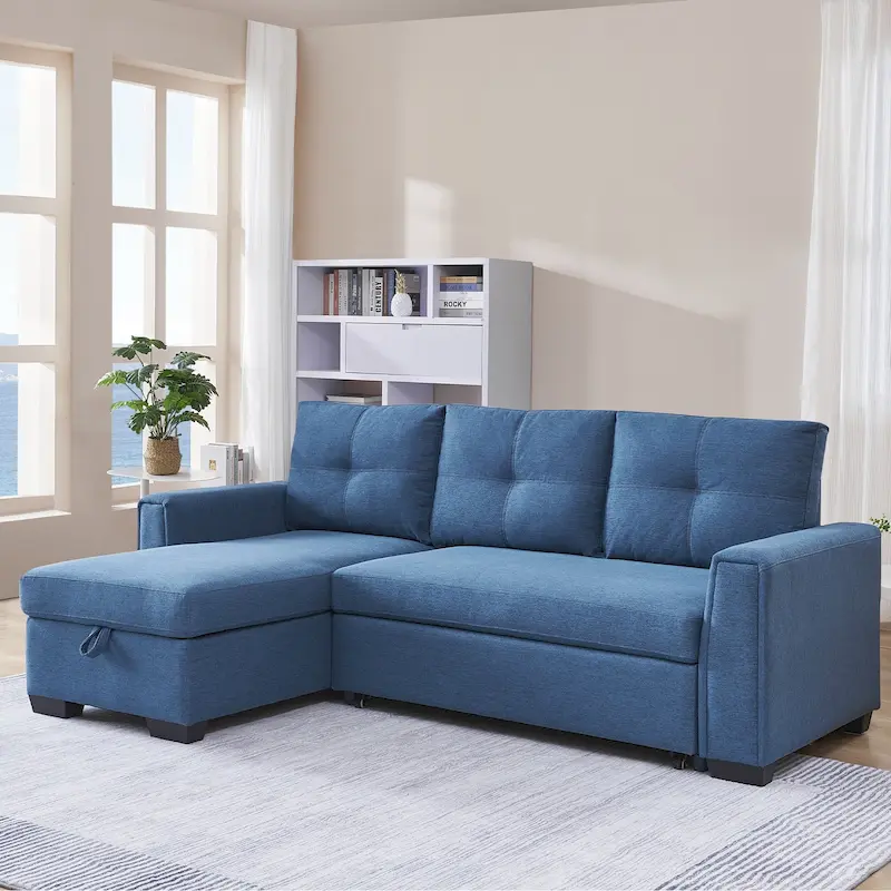 Tufted Sectional Chaise Sofa Sleeper with Storage