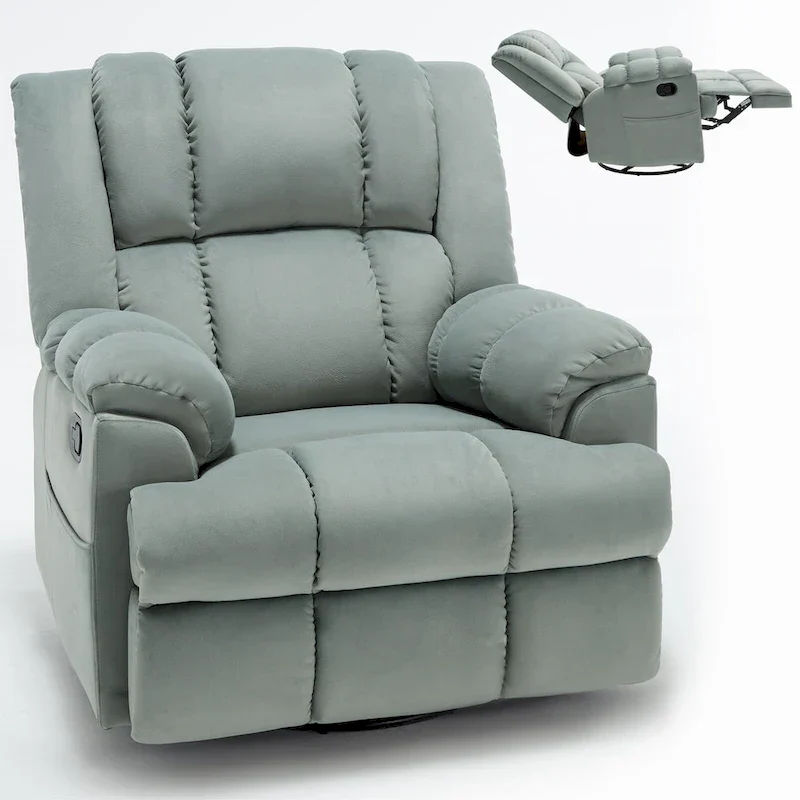 Lazy Boy Swivel Rocker Fabric Recliner Chair, Overstuffed Large Manual Recliner Glider with Pillow Top Arms and Cushion Back