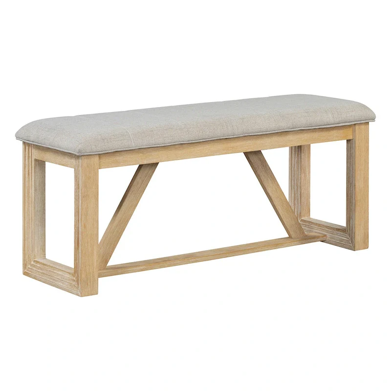 6 Piece Dining Table Chair Set, Wooden Kitchen Furniture Set with Acacia Wood Rectangular Table, 4 Chairs and 1 Bench