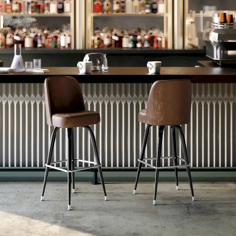 Metal Barstool with Swivel Vinyl Upholstered Bucket Seat and Footrest - 18.5D x 18.5W x 42.5H