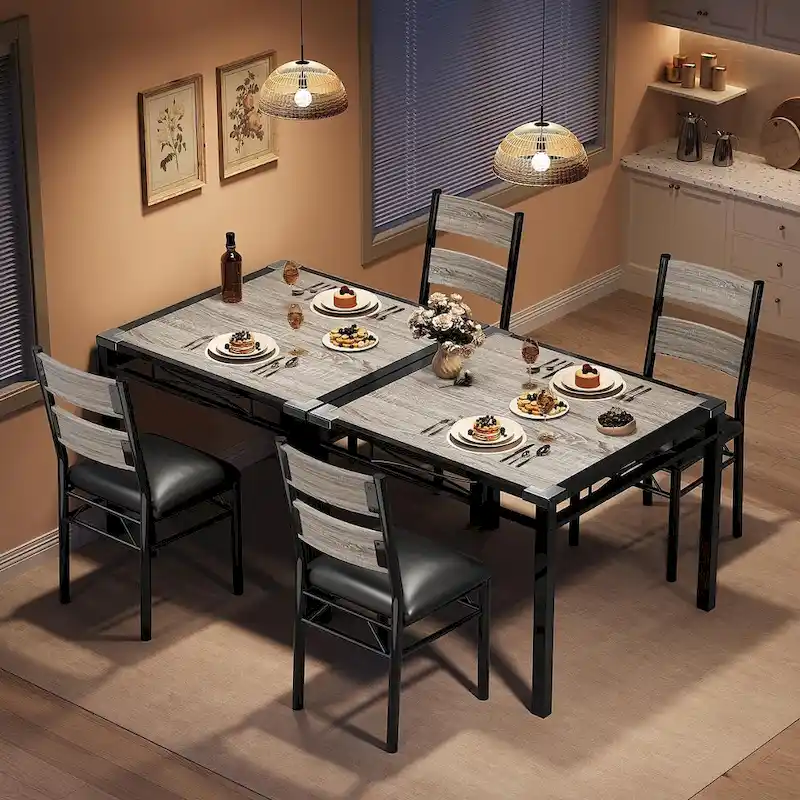 Dining Table Set, Wood Kitchen Table with Upholstered Chairs