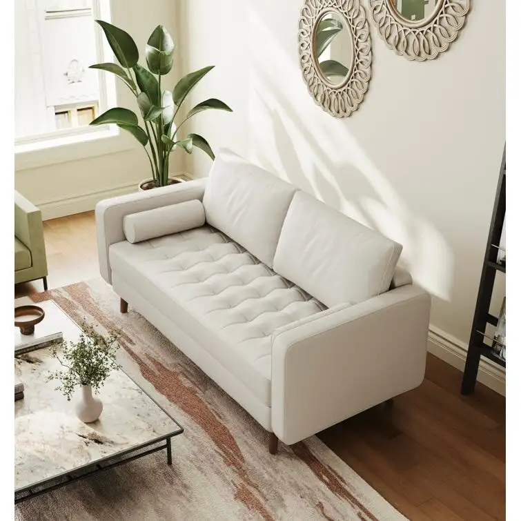 Stateside Mid-Century Square Arm Leather Covered Loveseat Sofa 59