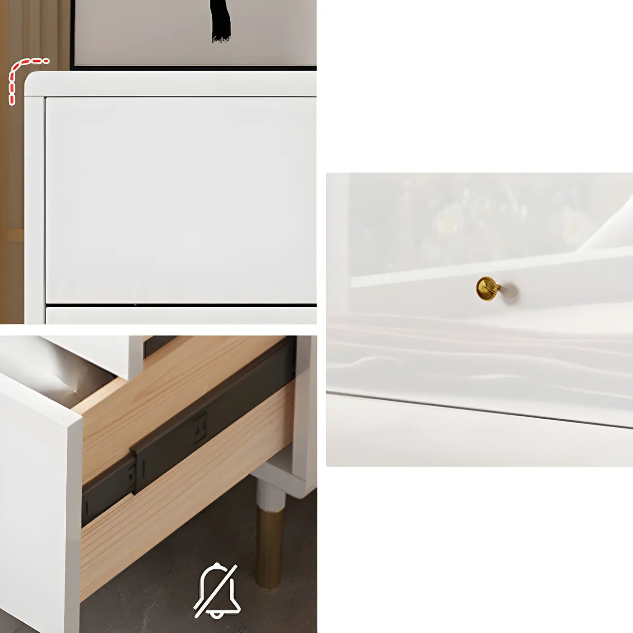 Modern Wooden White Dresser with Gold Handles