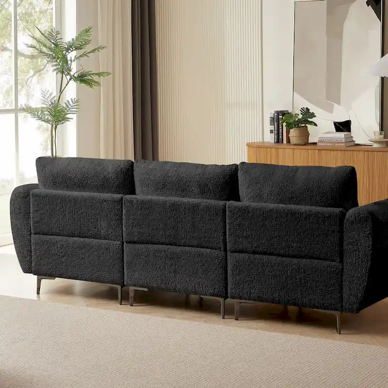Convertible Sectional Sofa Couch, 3 Seat L-Shaped Sofa with Lamb Fabric, Movable Ottoman
