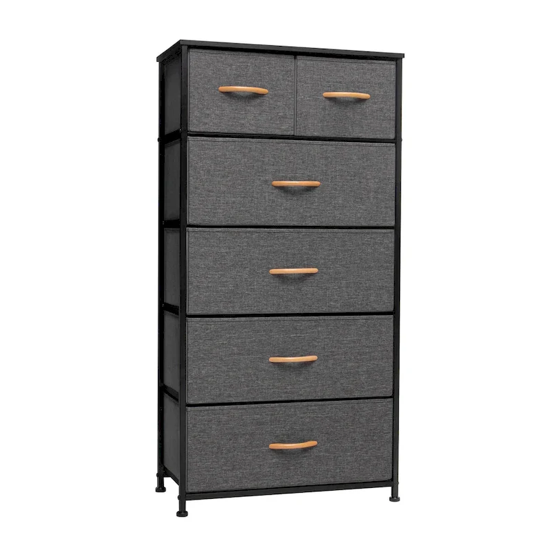 23 Brown Steel and Fabric Six Drawer Combo Dresser