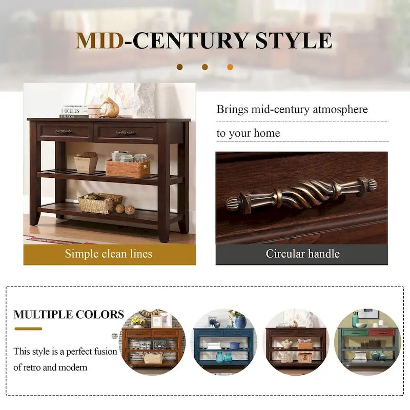 42 Console Sofa Table with Drawers and Tiers Shelves