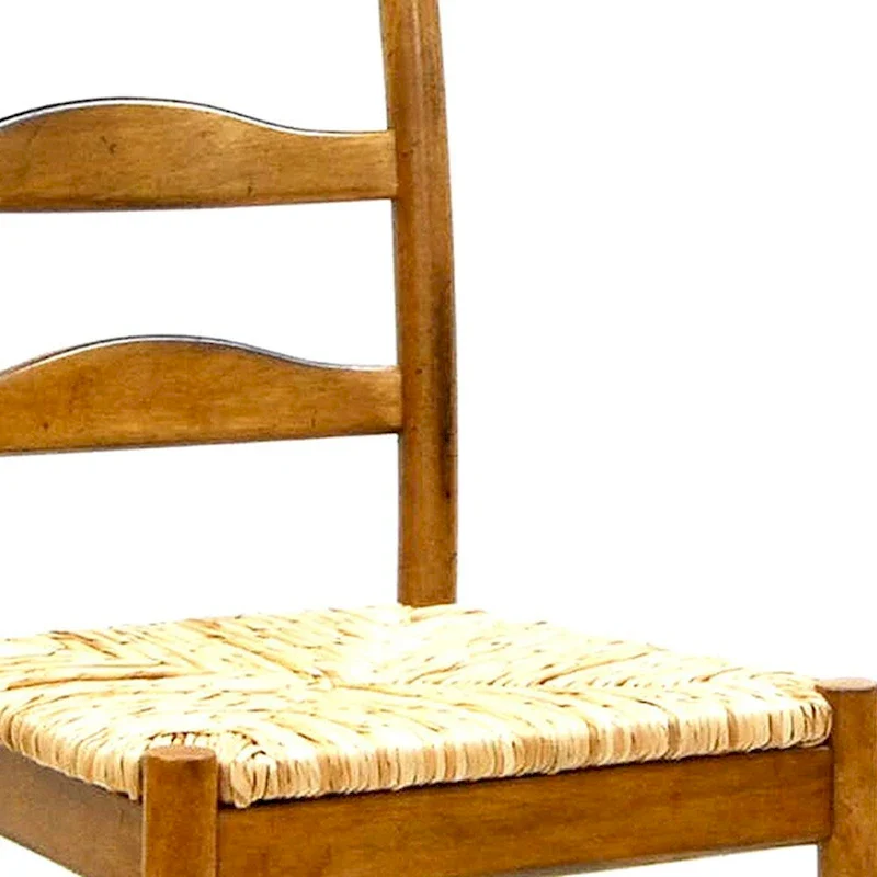 Ladder Back Dining Side Chair - Solid Wood with Woven Rush Seat, 38