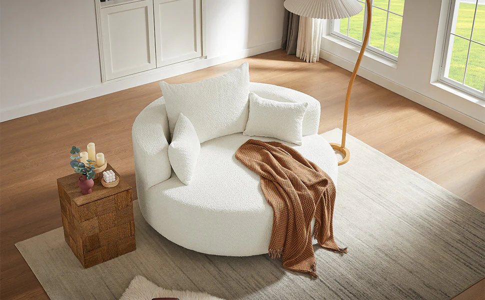 Walker Edison | 360¡ã Swivel Accent Round Sofa Chair with Pillows