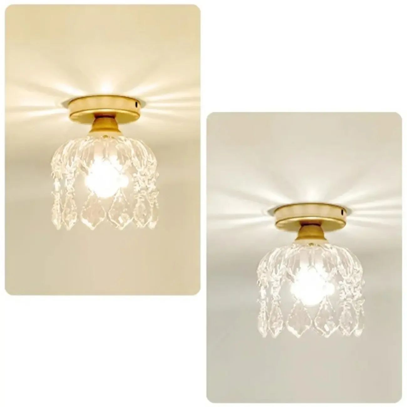 Modern Mini Semi Flush Mount Gold Crystal Ceiling Light