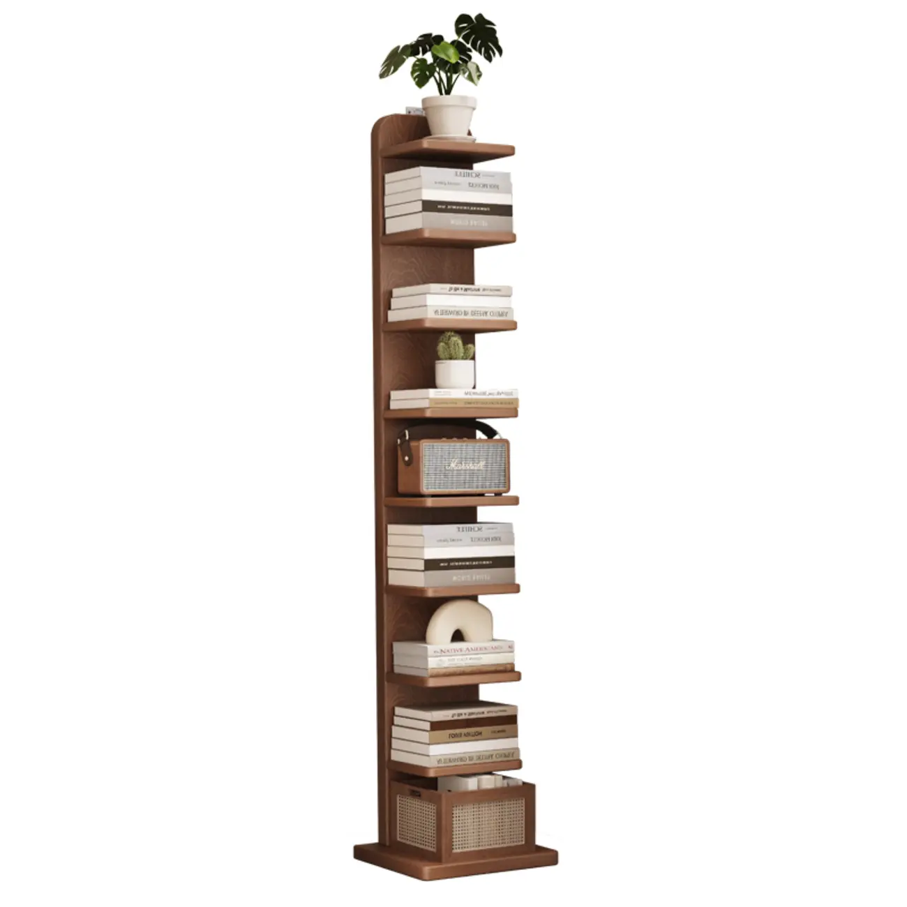 Narrow Wooden Multi-Shelf Closed Back Ladder Bookshelf