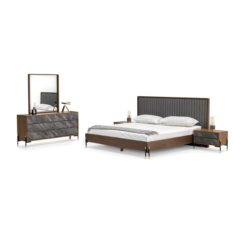 Nova Domus Metcalf Mid-Century Walnut & Grey Bed
