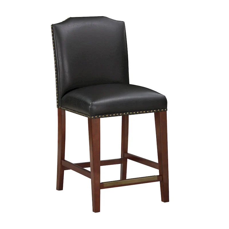 Stationary Faux Leather Counter Stool with Nail Head Trim, Modern Bar Stool