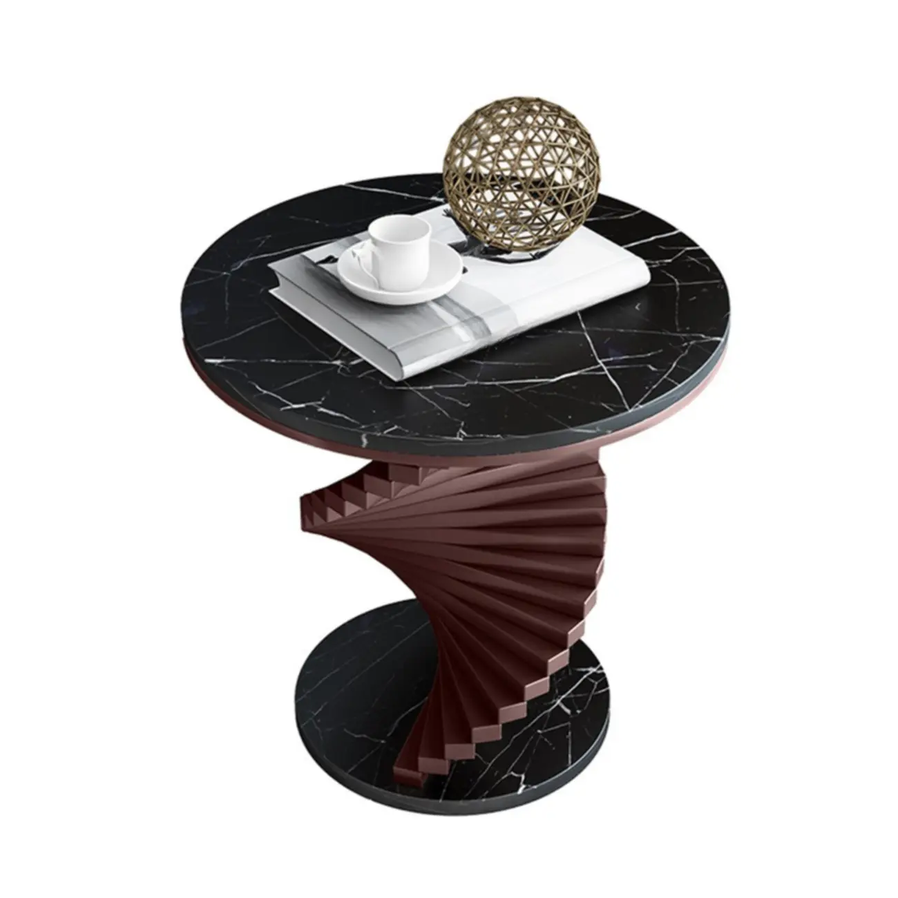 Modern Marble Round Spiral Base Sofa Side Table