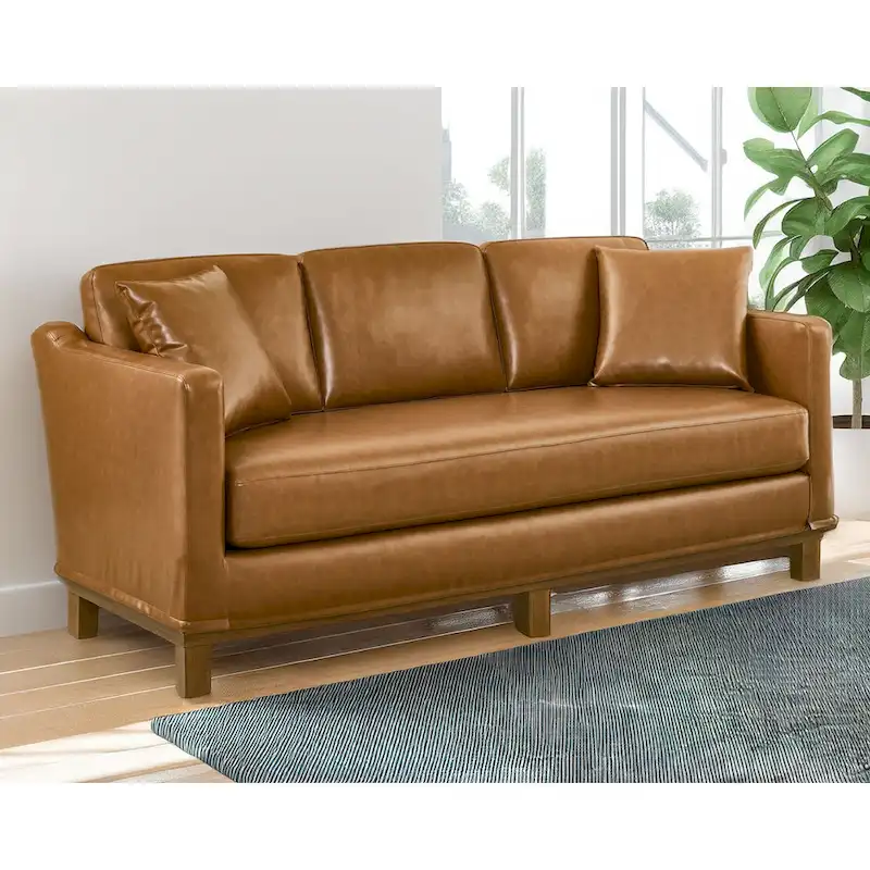 Brookside Jolene 3-Seater Upholstered Sofa with Wood Base and Throw Pillows