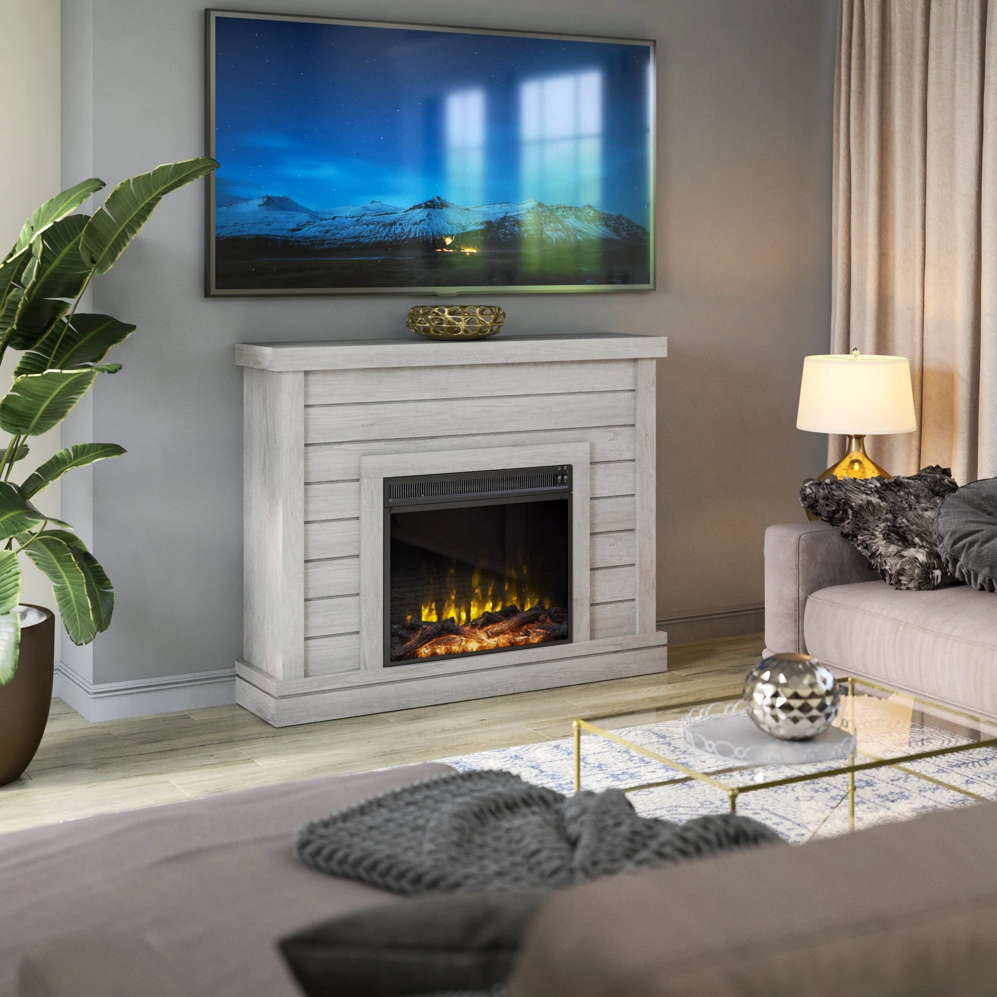 Farmhouse Shiplap Wall Mantel with Electric Fireplace