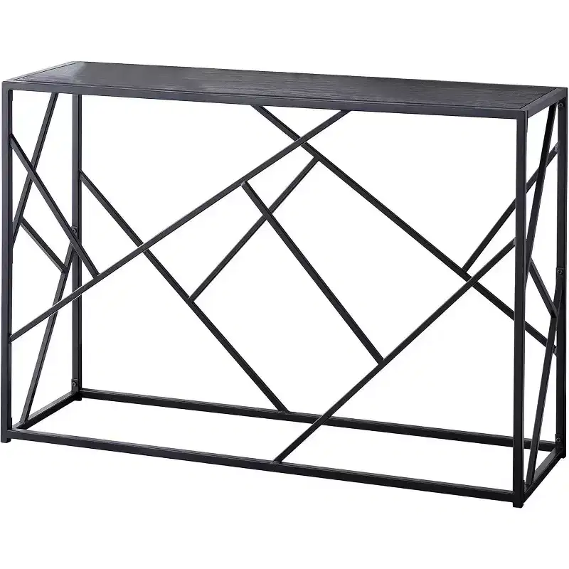 Kings Brand Furniture  Macon Modern Console Sofa Table, Black Metal Frame & Gray Wood - Perfect for Entryways and Living Rooms