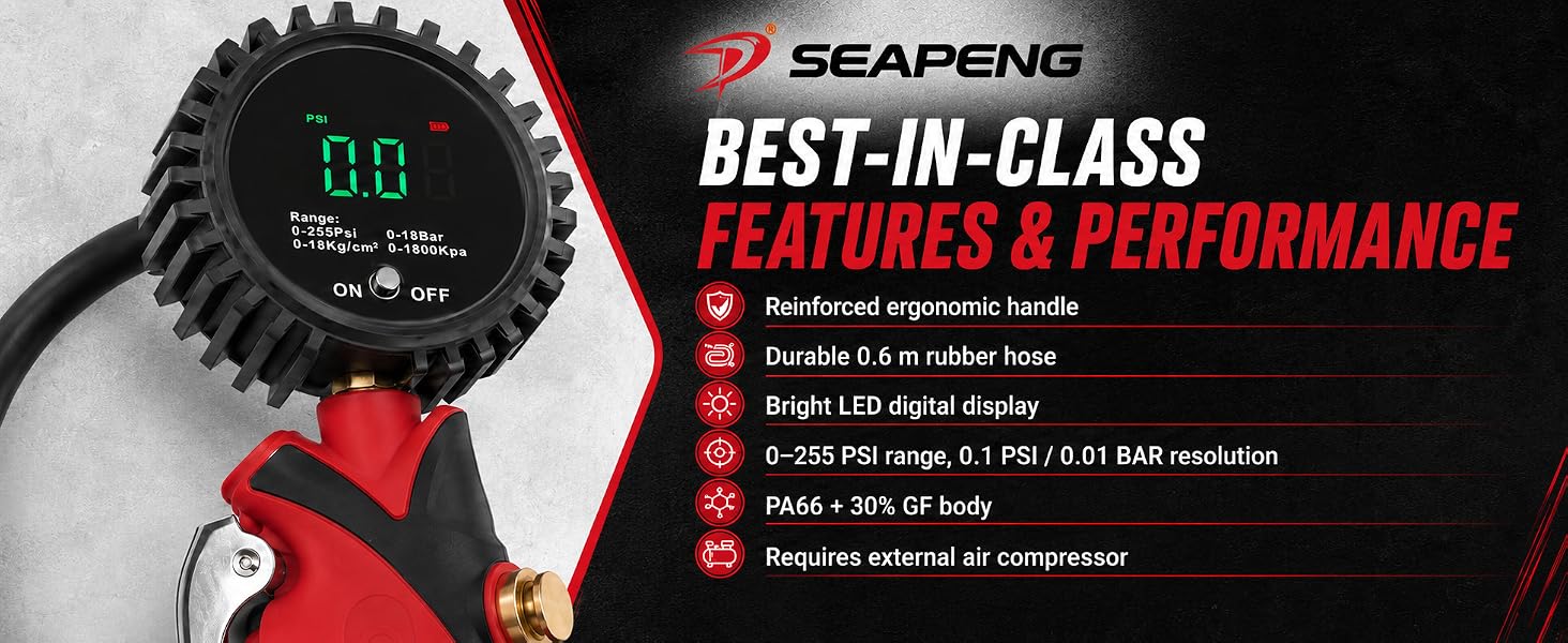 SEAPENG TB-802 automatic air inflator for accurate tire pressure service.