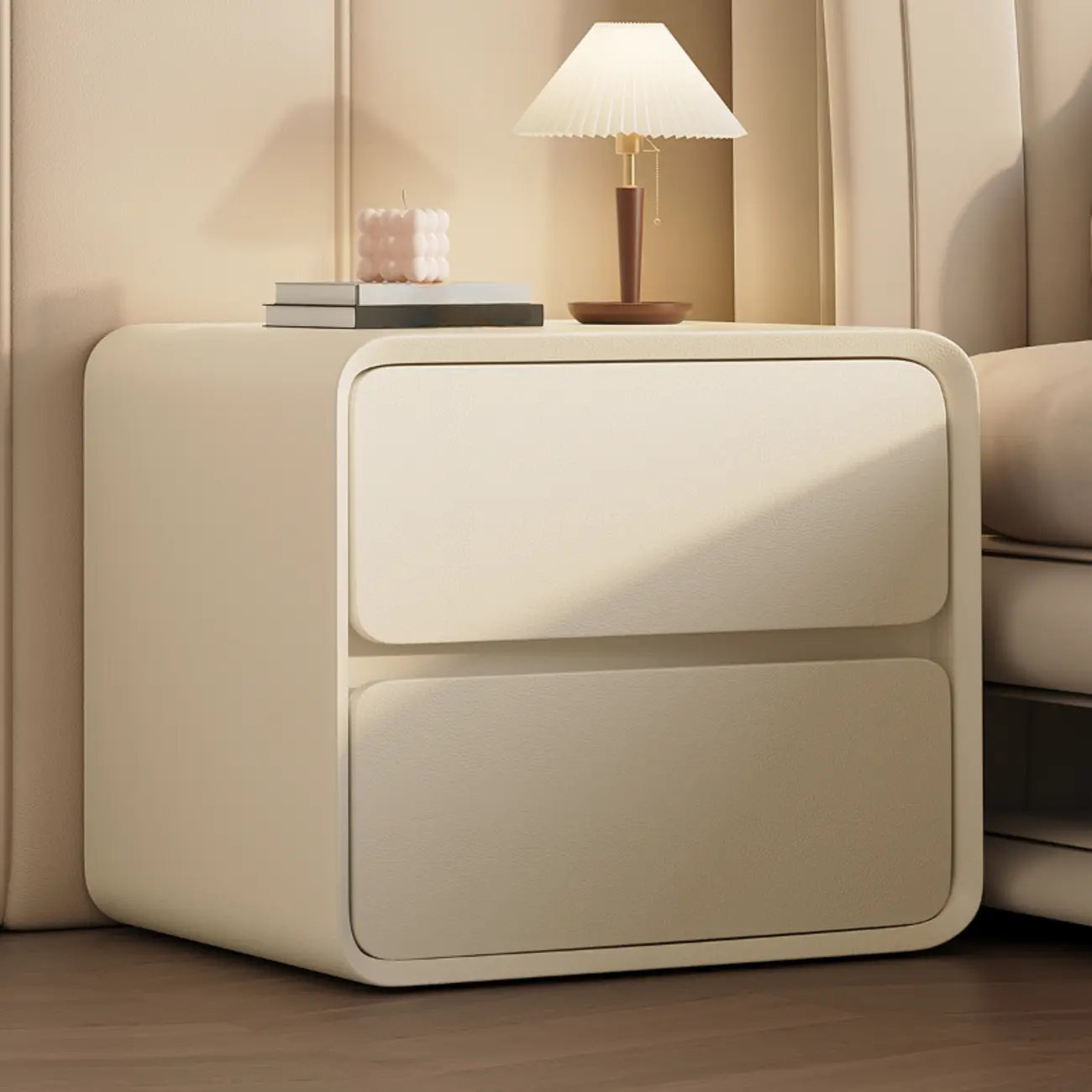 Curved Modern Faux Leather Pleather Nightstand