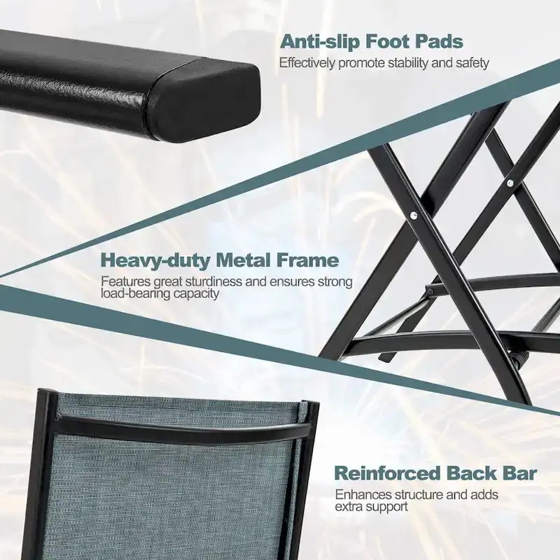 Folding Bar Stools Set of 2 Patio Sling Chairs w/ Backrest