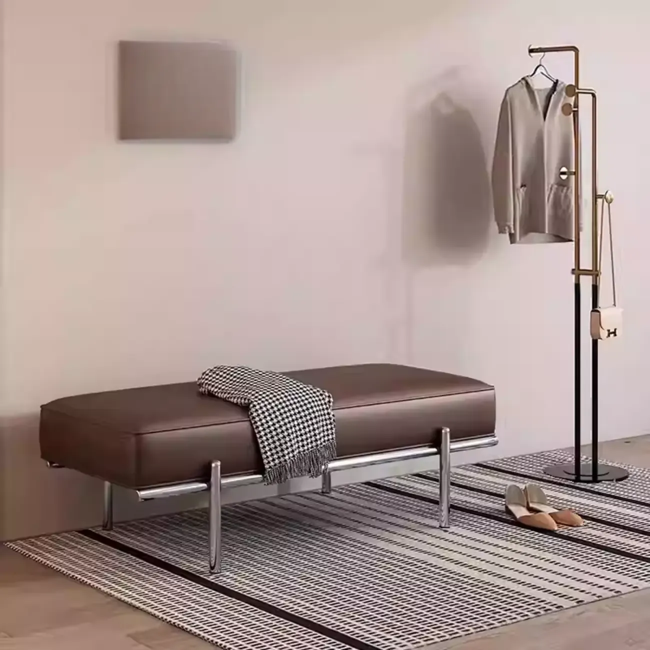 Modern Leather Upholstered Tufted Bedroom Bench