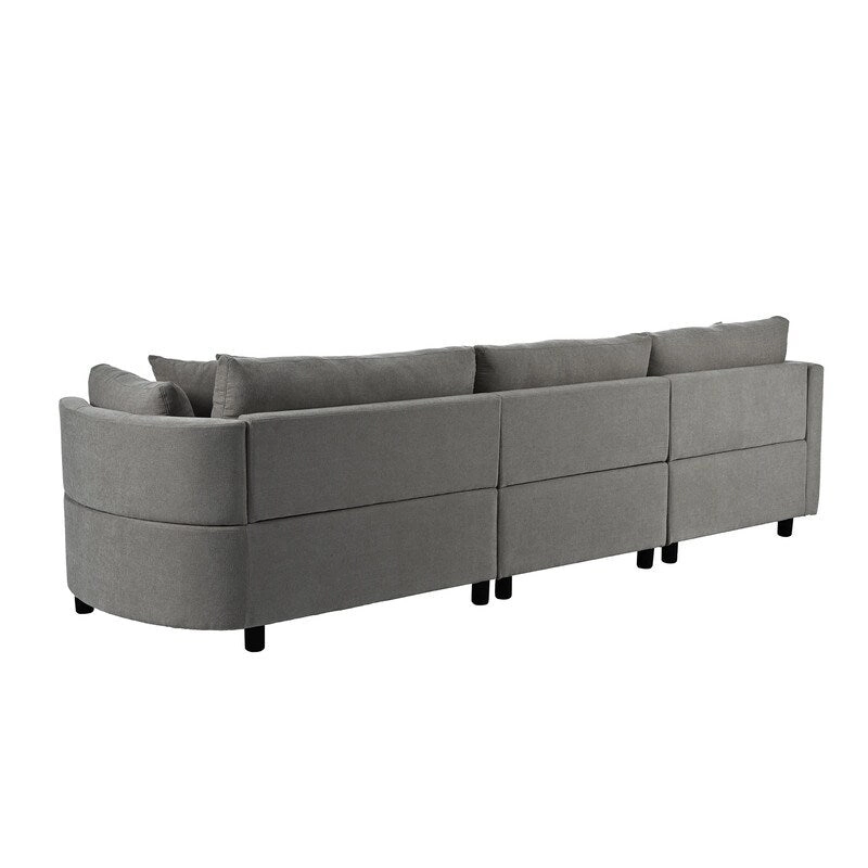 Modern Cushioned Combination Sofas with 3 Pillows and Curved Seat