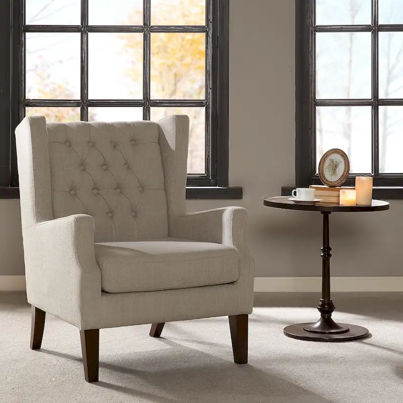 Madison Park Roan Linen Button Tufted Wing Chair